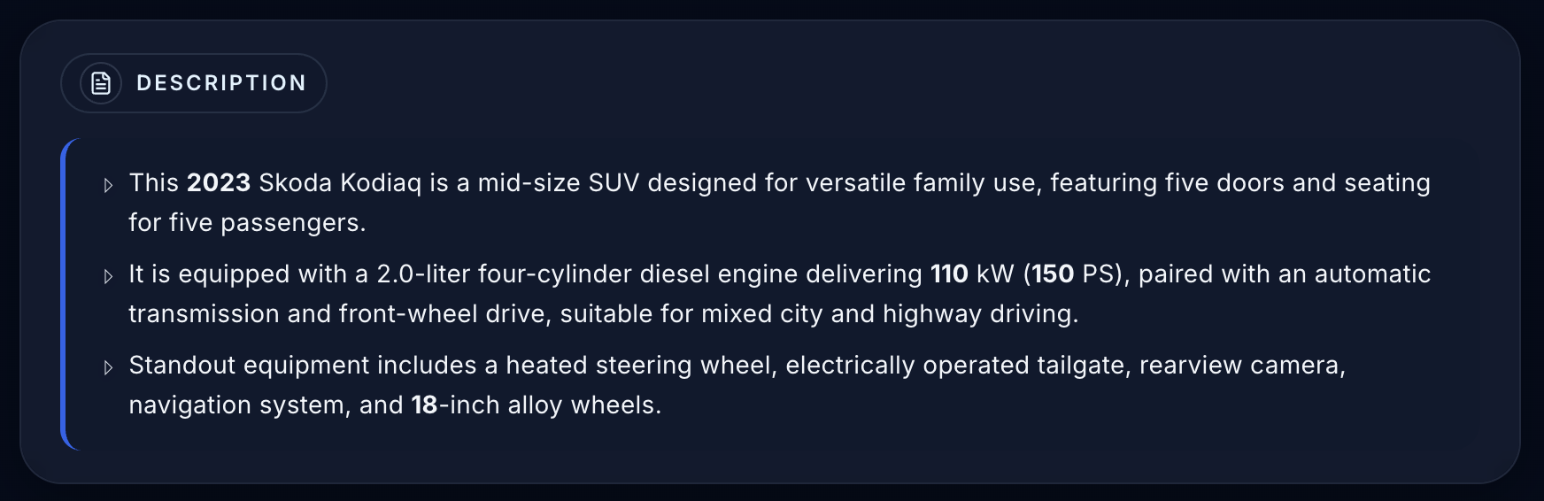 Vehicle description