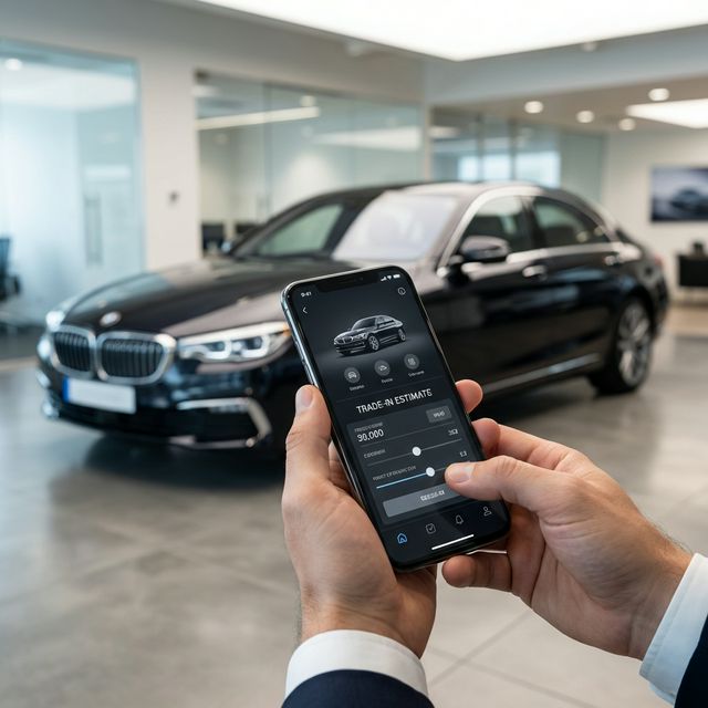 Verwendung eines modernen Gebrauchtwagen-Wertrechners auf einem Smartphone zur Bestimmung von Ankauf- und Verkaufspreisen.